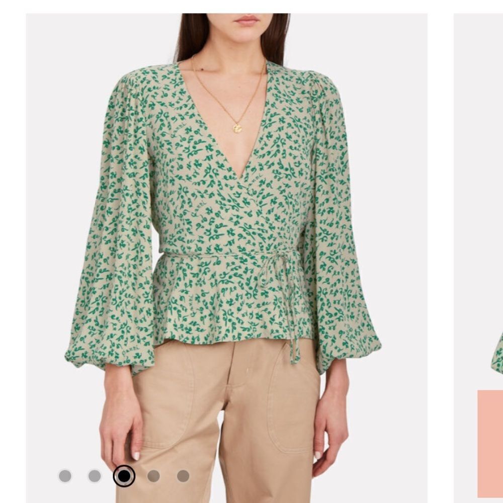 Ganni Floral Crepe Wrap Blouse